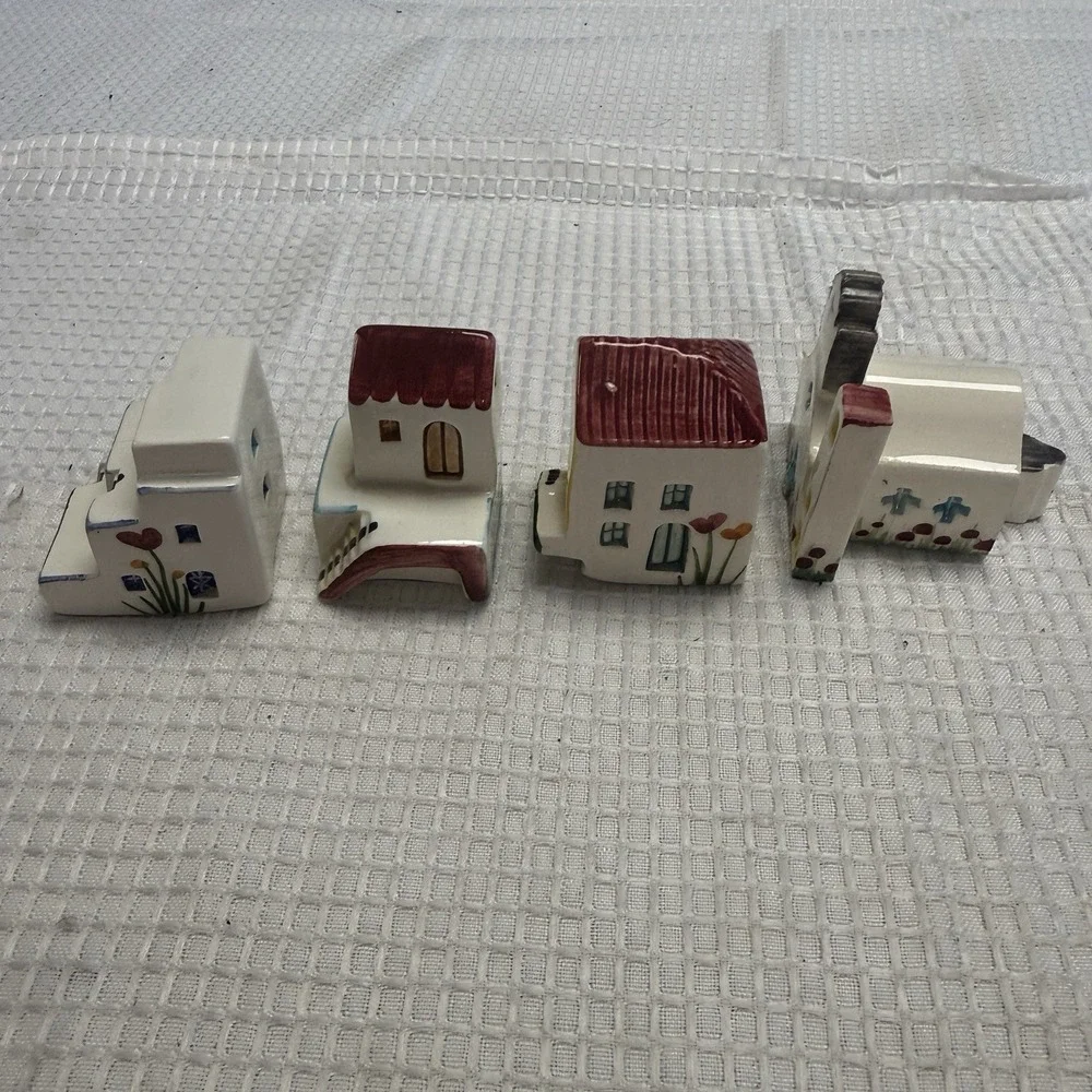 4 Vintage Ceramic Greek Islands Villa House Churches Figurines Handmade Greece